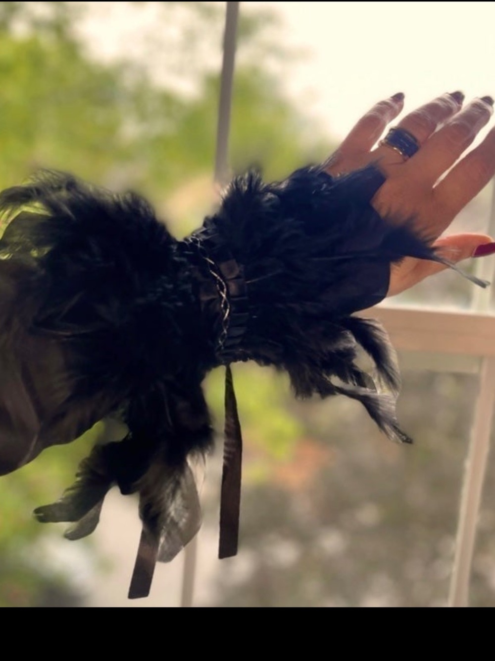 New Black Feather Cuff Bracelet - Women's Statement Accessory